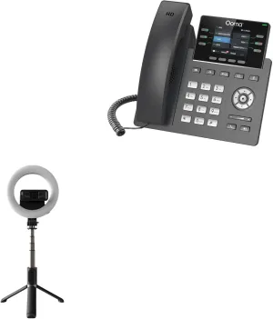 BoxWave Stand and Mount Compatible with Ooma 2613 IP Phone - RingLight SelfiePod, Selfie Stick Extendable Arm with Ring Light - Jet Black