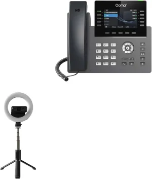 BoxWave Stand and Mount Compatible with Ooma 2615W IP Phone - RingLight SelfiePod, Selfie Stick Extendable Arm with Ring Light - Jet Black
