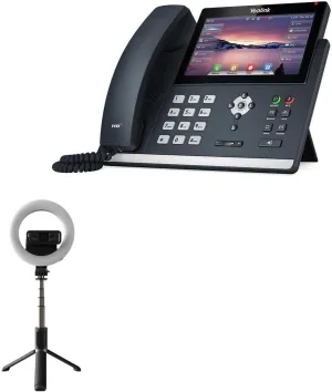 BoxWave Stand and Mount Compatible with Ooma YeaLink T48U - RingLight SelfiePod, Selfie Stick Extendable Arm with Ring Light - Jet Black