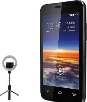 BoxWave Stand and Mount Compatible with Vodafone Smart First 6 - RingLight SelfiePod, Selfie Stick Extendable Arm with Ring Light - Jet Black
