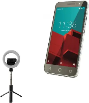 BoxWave Stand and Mount Compatible with Vodafone Smart Prime 6 - RingLight SelfiePod, Selfie Stick Extendable Arm with Ring Light - Jet Black