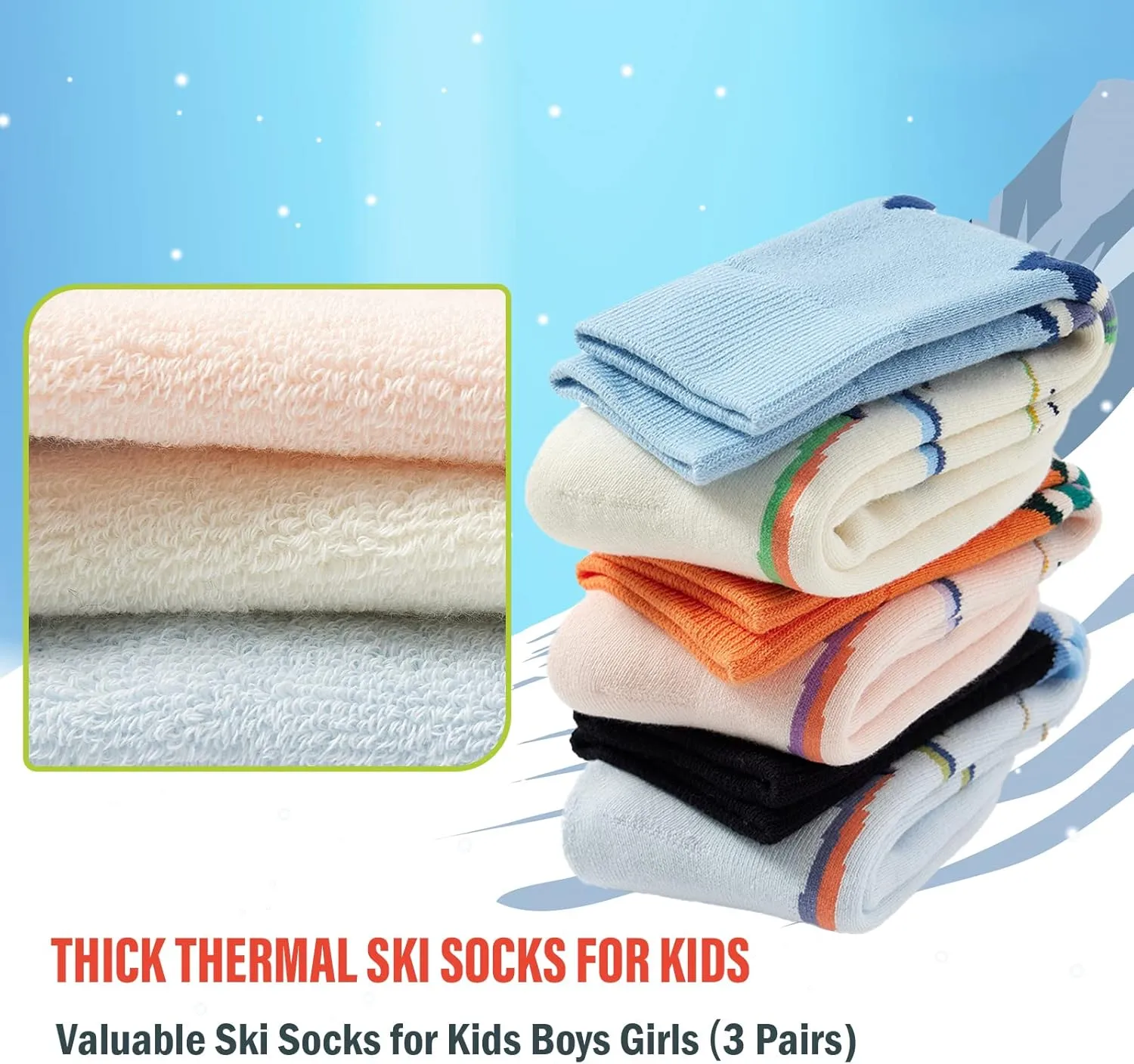 Boys Ski Socks Kids Winter Warm Socks for Boys Girls Thick Thermal Skating Snowboarding Snow Socks 3 Pack