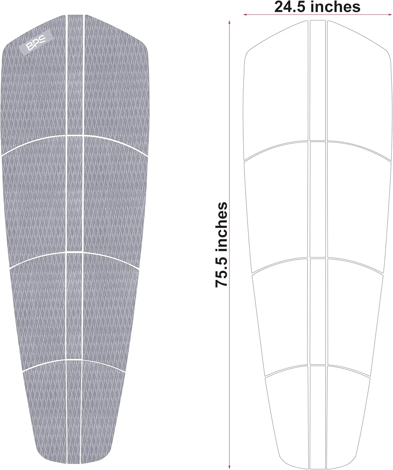 BPS 12 Piece 8 Piece Premium EVA Foam Surfboard Traction Pad Non-Slip Trimmable Deck Sheet 3M Adhesive for Longboard SUP Paddleboard Surfboard White, Black, Grey