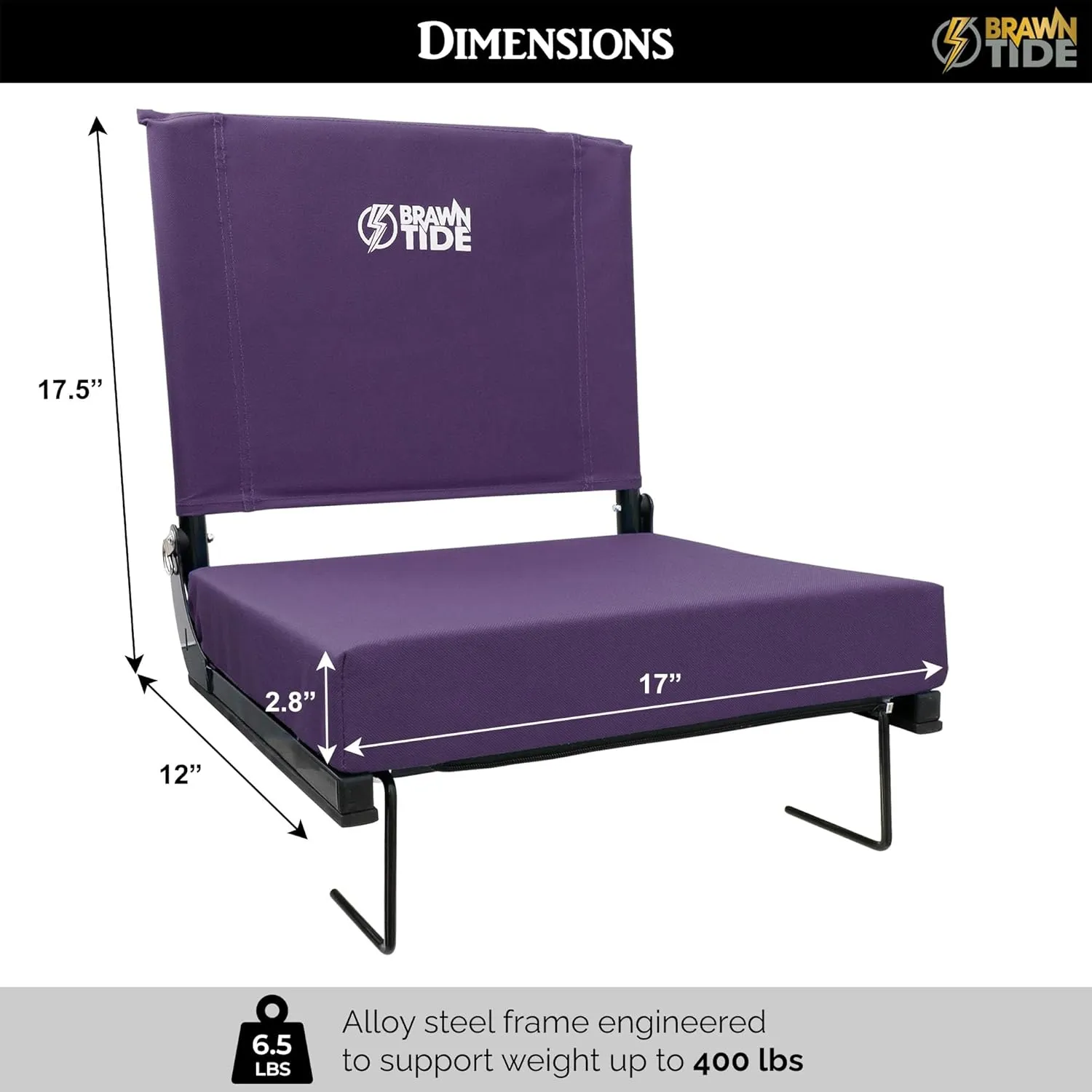 BRAWNTIDE Wide Stadium Seat - Extra Thick Cushion, Great Back Support, Lightweight Chair, Multiple Storage Pockets, Compact, Ideal for Sporting Events