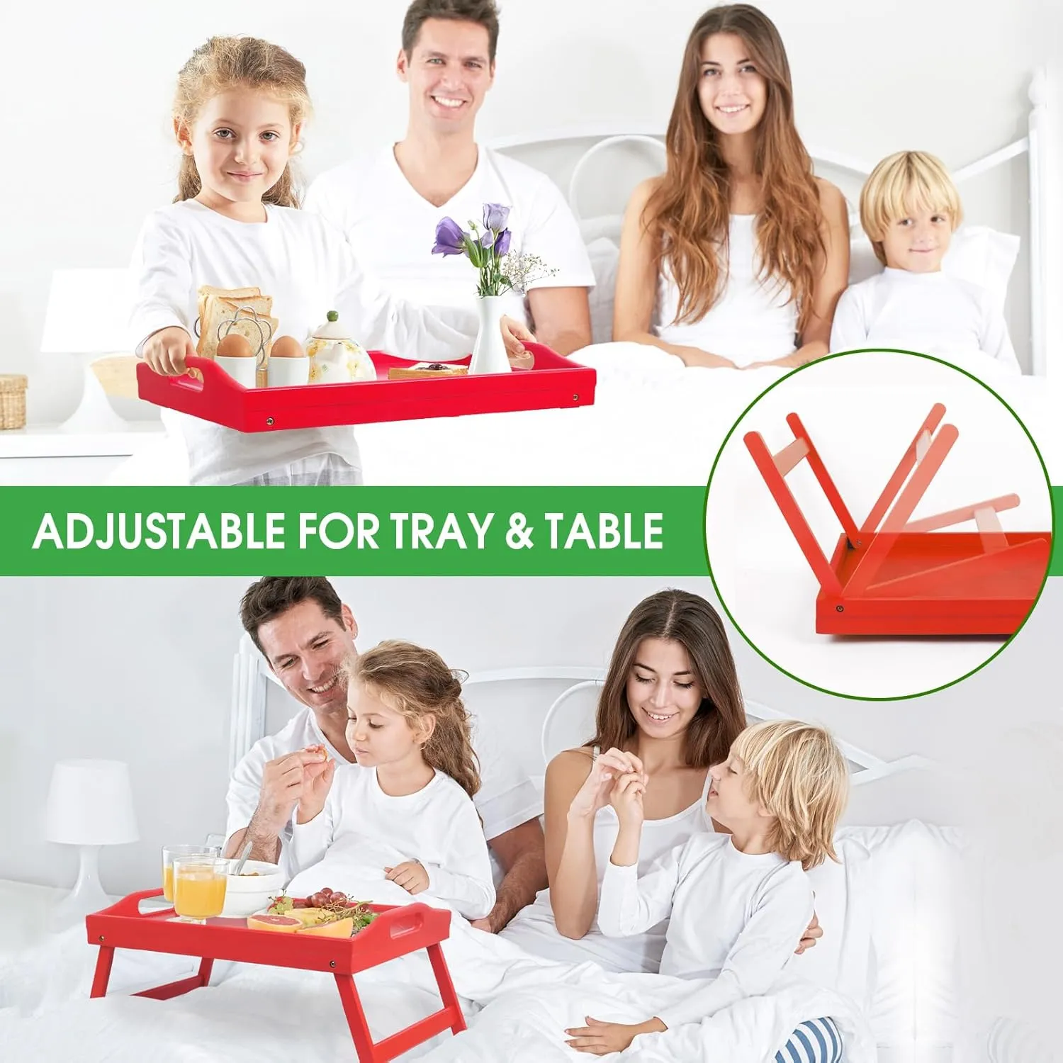 Breakfast Tray Folding Legs with Handles Kids Bed Tray Table for Sofa Eating,Drawing,Platters Bamboo Serving Lap Desk Snack Tray