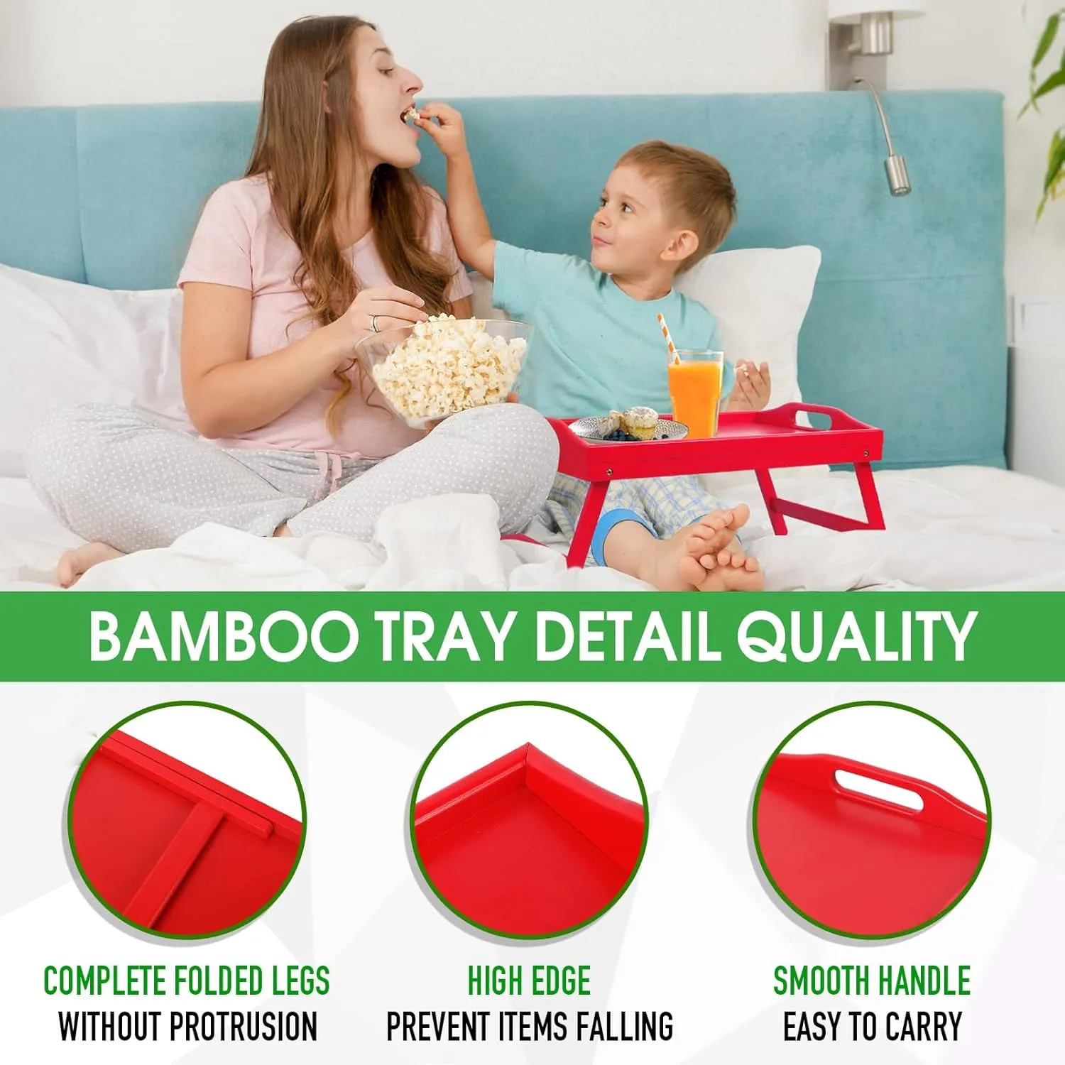Breakfast Tray Folding Legs with Handles Kids Bed Tray Table for Sofa Eating,Drawing,Platters Bamboo Serving Lap Desk Snack Tray