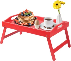 Breakfast Tray Folding Legs with Handles Kids Bed Tray Table for Sofa Eating,Drawing,Platters Bamboo Serving Lap Desk Snack Tray