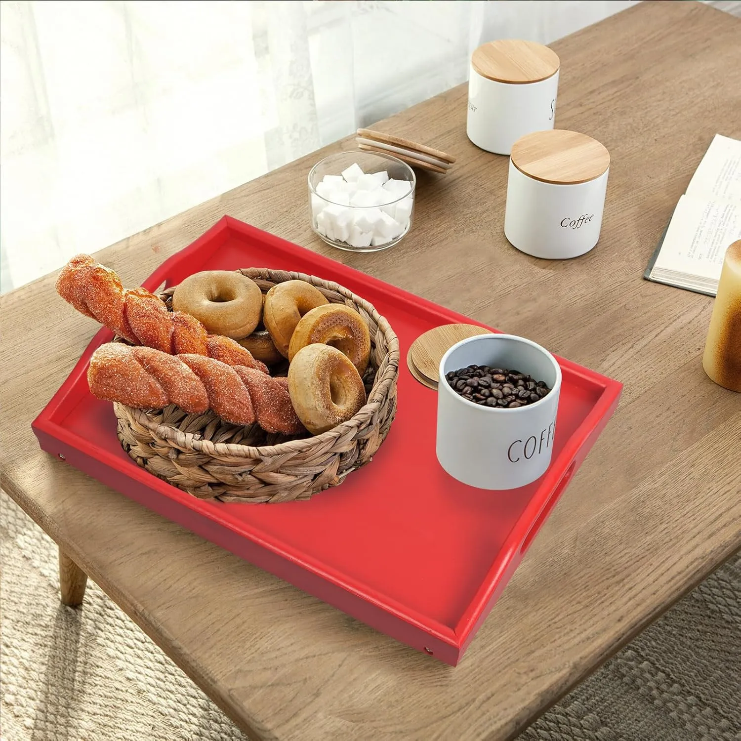 Breakfast Tray Folding Legs with Handles Kids Bed Tray Table for Sofa Eating,Drawing,Platters Bamboo Serving Lap Desk Snack Tray