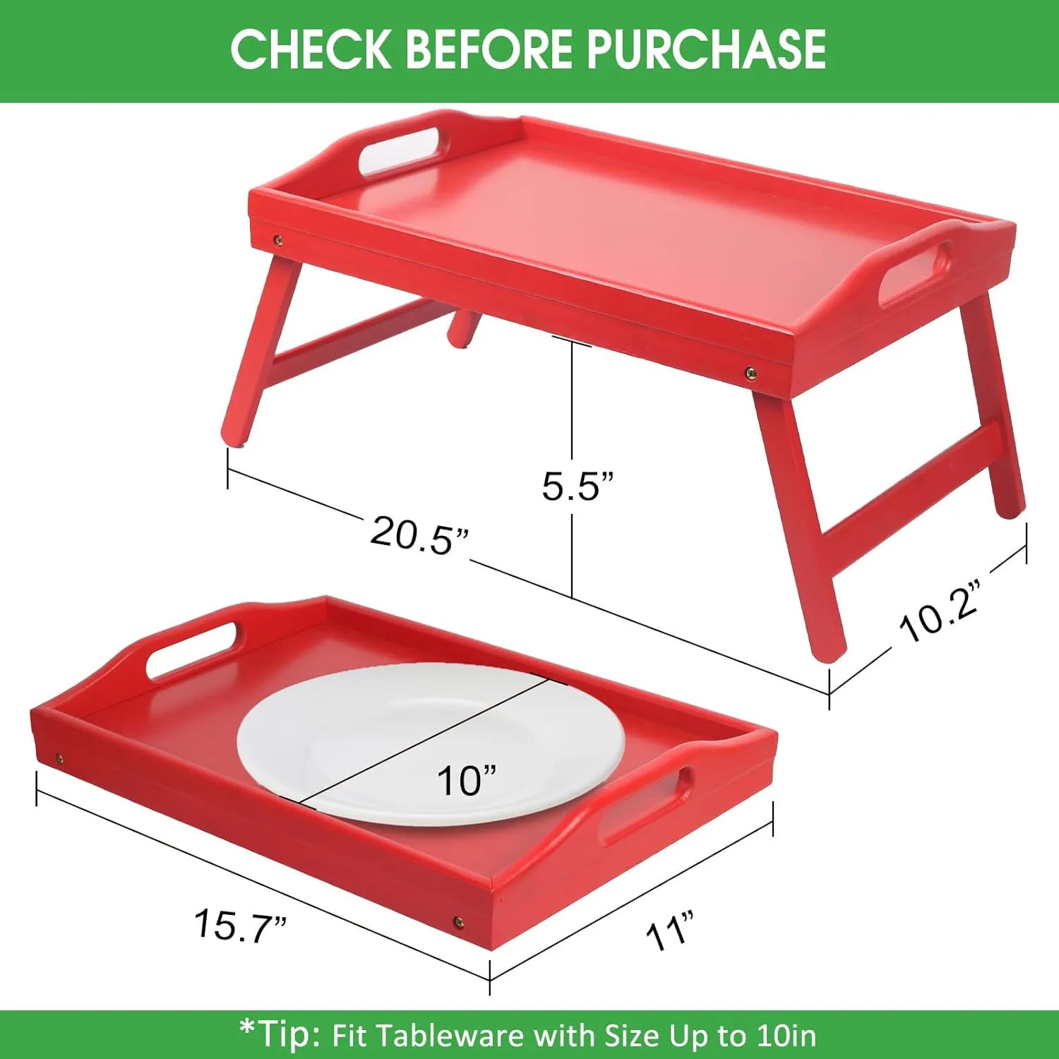 Breakfast Tray Folding Legs with Handles Kids Bed Tray Table for Sofa Eating,Drawing,Platters Bamboo Serving Lap Desk Snack Tray