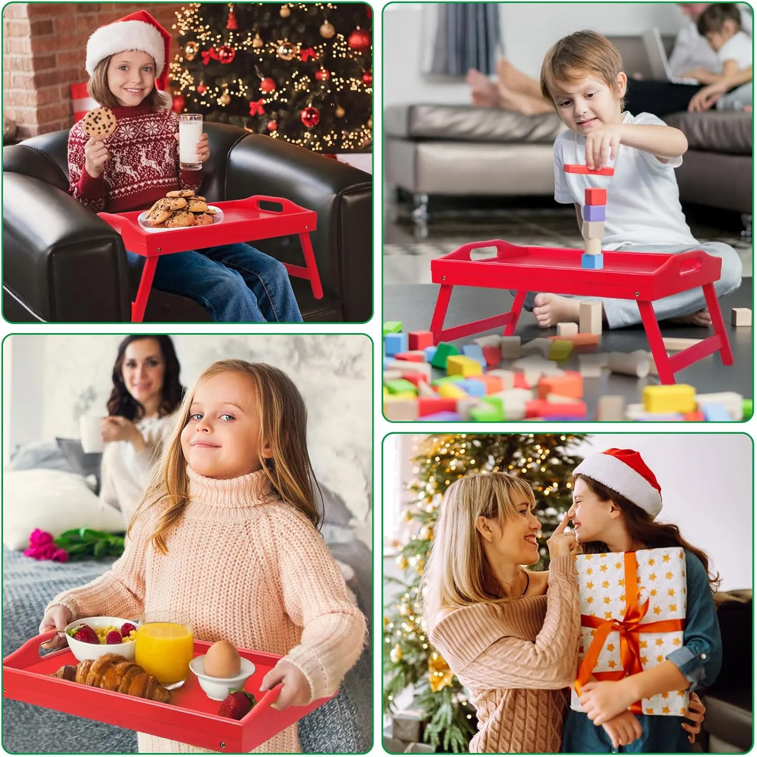 Breakfast Tray Folding Legs with Handles Kids Bed Tray Table for Sofa Eating,Drawing,Platters Bamboo Serving Lap Desk Snack Tray