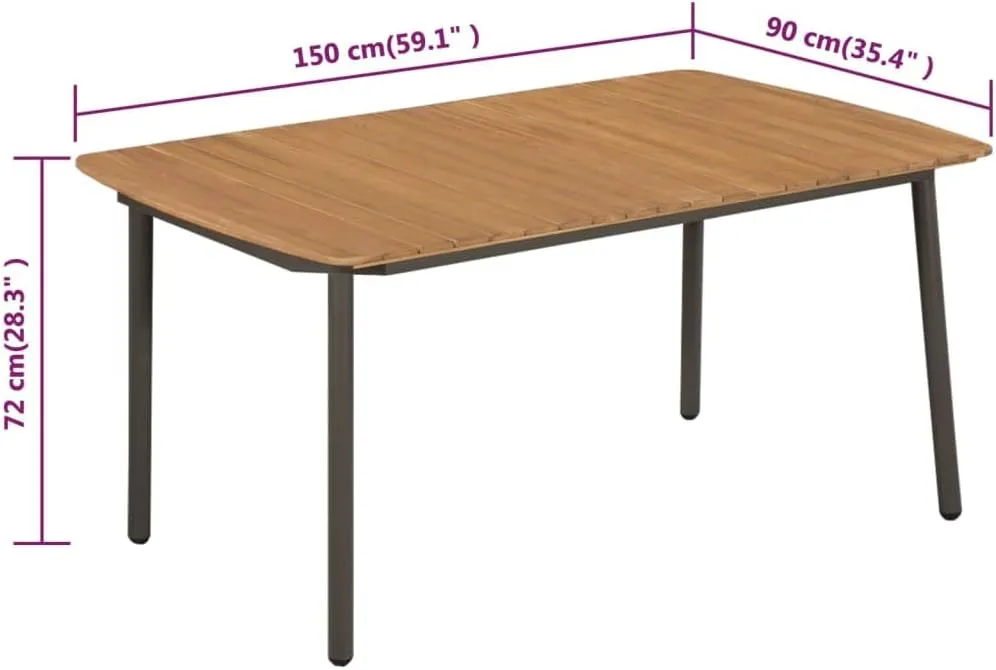 Brown Acacia Wood Outdoor Table - Large Dining Table, Durable Picnic, Folding, Camping, Furniture and Kitchen Tables for Balcony and Patio (90 x 150 x 72 cm)