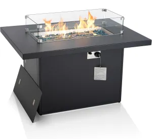 BULEXYARD Aluminum 43" Patio Outdoor Propane Fire Pit Table with Waterproof Cover 60,000 BTU Auto-Ignition Gas Fire Pit Table with 8mm Tempered Glass Table Top and Glass Stone (Dark Grey)