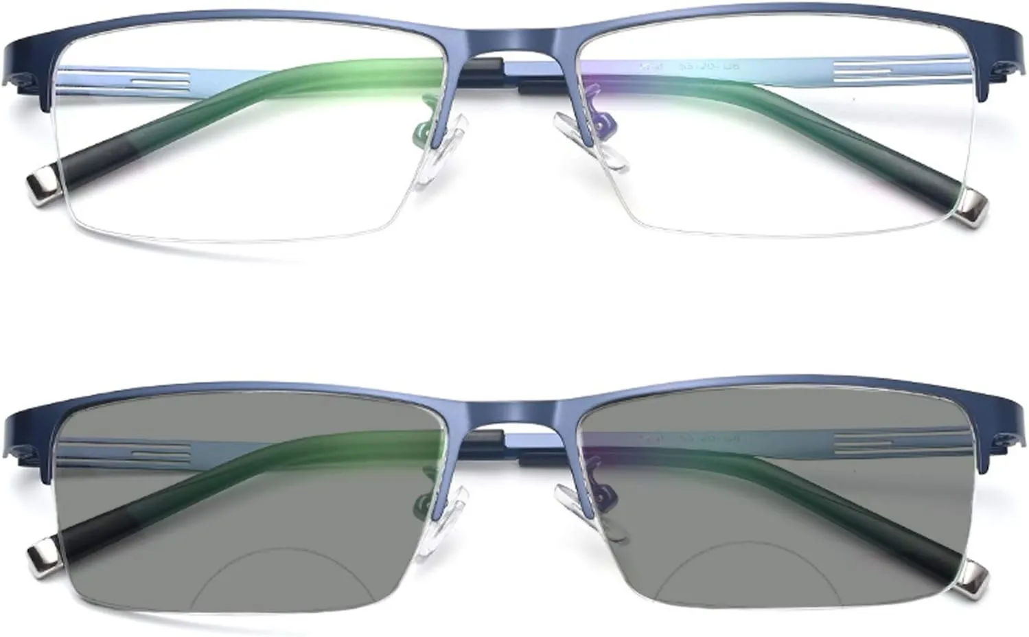 Business Casual Men's Ultralight Metal Square Half-frame Bifocal Transition Grayed Lens Presbyopic Reading Glasses