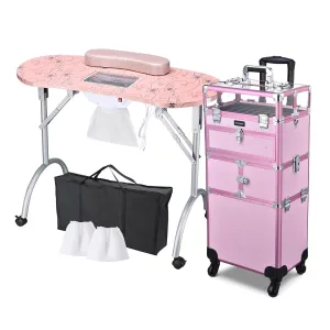BYOOTIQUE 2in1 Nail Polish Organizer Rolling Makeup Train Case Manicure Cosmetic Trolley Travel Organizer Nail Case with Clear Lid Extendable Trays 4 removable wheels 54 Slots