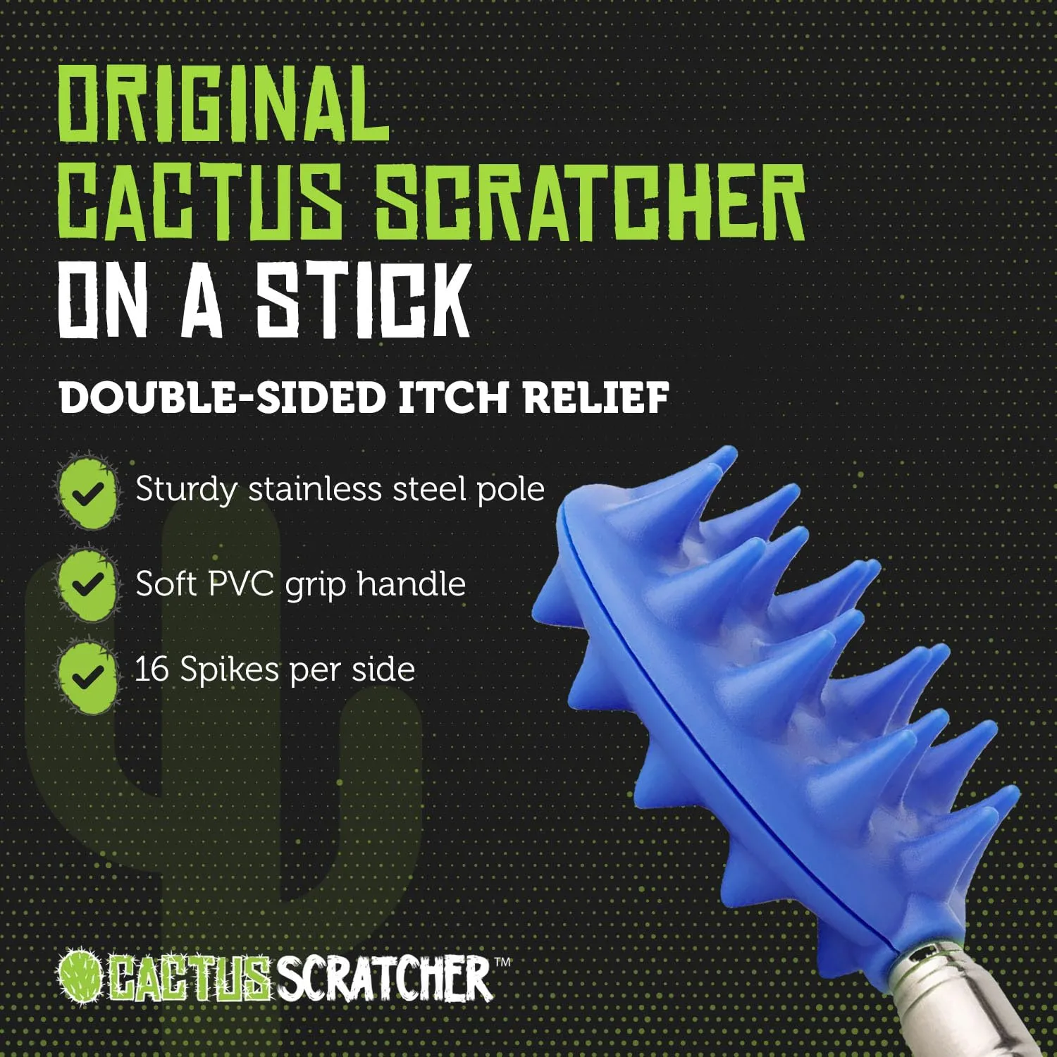 Cactus Scratcher Extendable Back Scratcher, Long Stick Double Side Back Scratcher for Adults, Gifts for Men Women, Itch Reliever for Back, Head and Body, Can Extend Up to 24.5 inches (Blue)