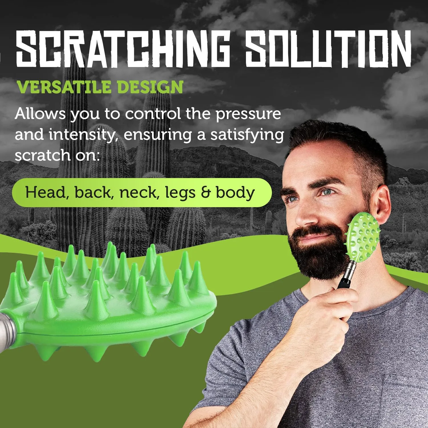 Cactus Scratcher Extendable Big Back Scratcher, Long Stick Double-Sided Itch Reliever for Back, Head & Body for Men & Women, Mother's Day Gifts, Extends Up to 29 Inches (Green)