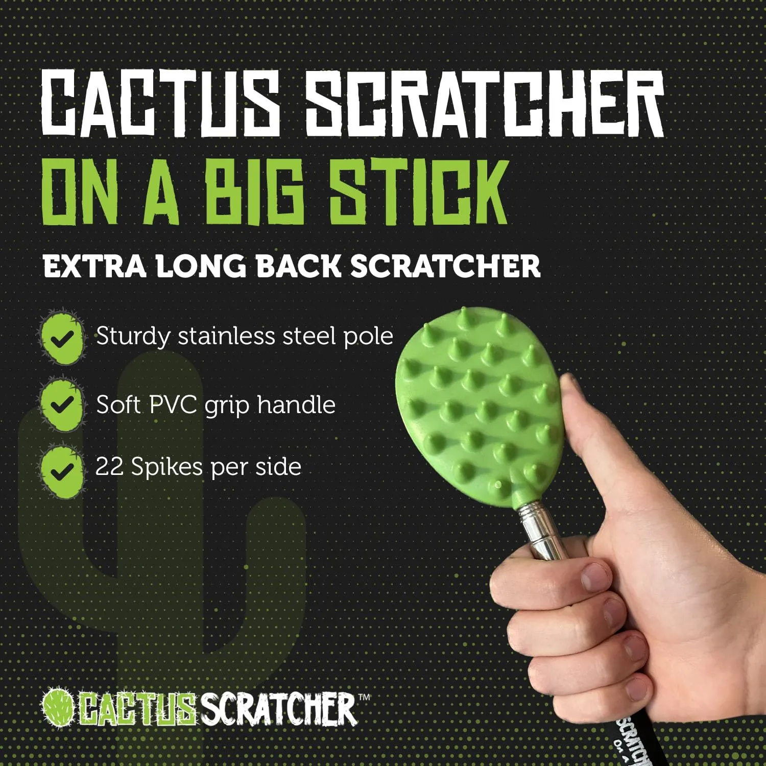 Cactus Scratcher Extendable Big Back Scratcher, Long Stick Double-Sided Itch Reliever for Back, Head & Body for Men & Women, Mother's Day Gifts, Extends Up to 29 Inches (Green)