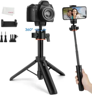 Camera Tripod Stand, Mini Desktop Aluminum Tripod Selfie Stick with Cold Shoe, 360° Ball Head with 1/4 Inch Screw, Portable Tripod for iPhone Android Canon Sony DSLR Vlogging Video Recording