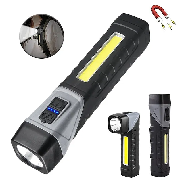 Camping Fishing LED Flashlight USB Rechargeable COB Work Lamp with Magnet Waterproof Torch Adjustable Lamp Head Powerful Lantern
