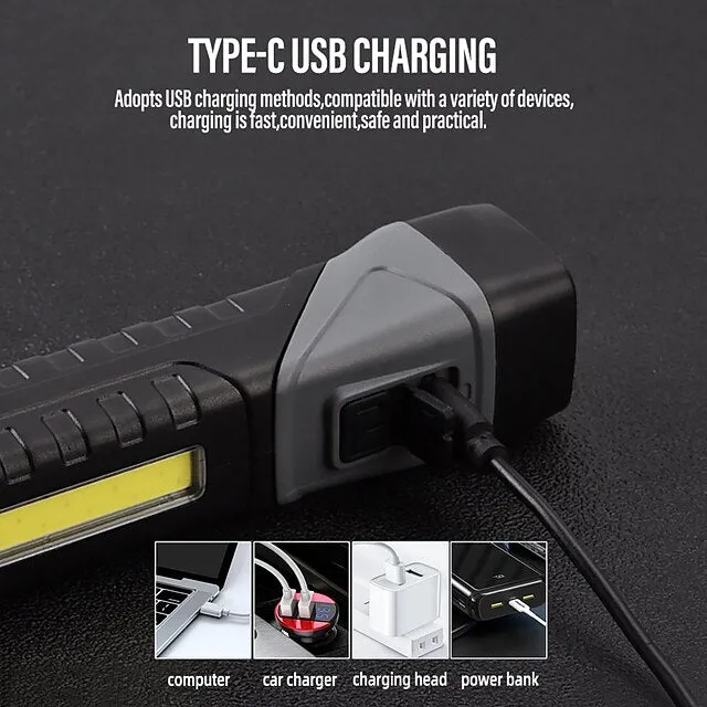 Camping Fishing LED Flashlight USB Rechargeable COB Work Lamp with Magnet Waterproof Torch Adjustable Lamp Head Powerful Lantern