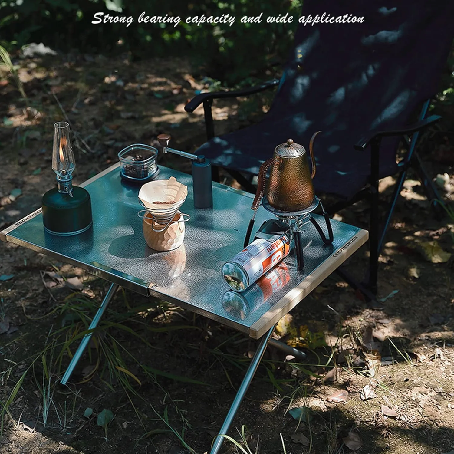 Camping Side Table Heat-Resisting Stainless Steel Embossing Process for Outdoor Table Top Grill with Carrying Bag T-380