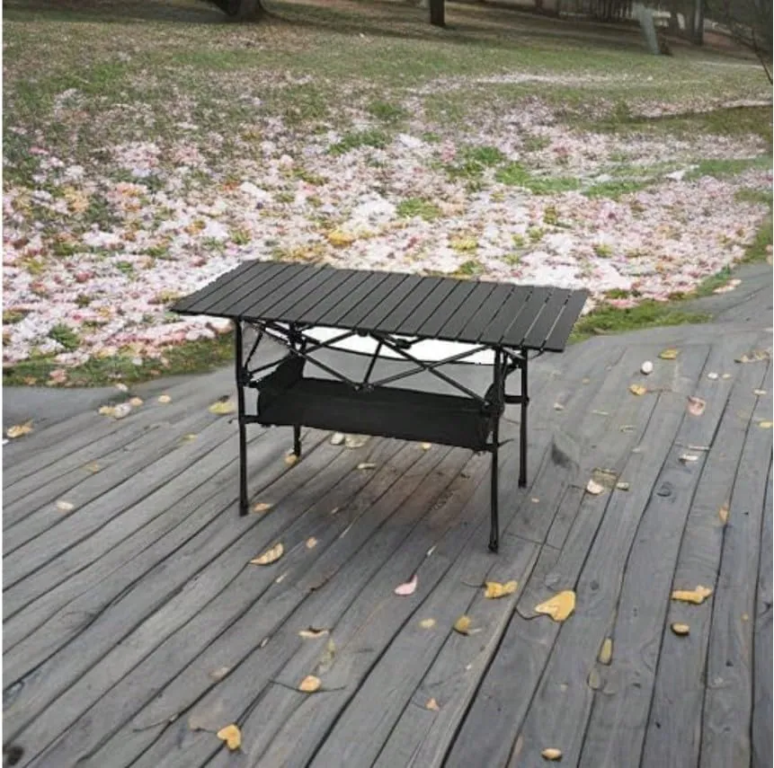 Camping Table Folding Portable Outdoor Picnic Table with Adjustable Height and Large Storage Organizer Carrying Bags for Garden and Backyard (95cm)