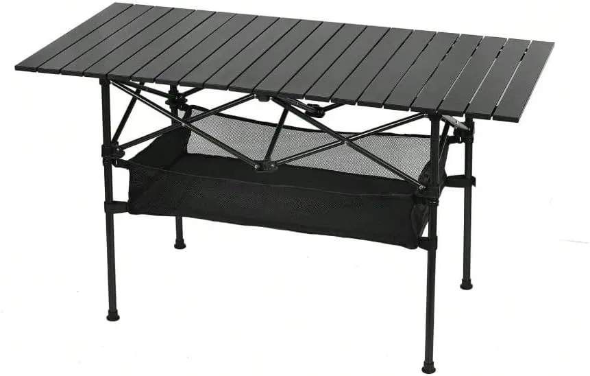 Camping Table Folding Portable Outdoor Picnic Table with Adjustable Height and Large Storage Organizer Carrying Bags for Garden and Backyard (95cm)