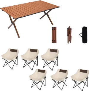 Camping Table with air Set, Foldable Portable Carbon Steel Roll-up Table Lightweight Folding Directors air Lawn air for BBQ Picnic Garden Parties