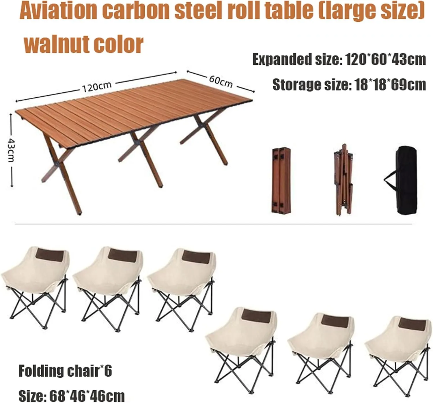 Camping Table with air Set, Foldable Portable Carbon Steel Roll-up Table Lightweight Folding Directors air Lawn air for BBQ Picnic Garden Parties