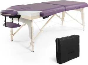 CAPHAUS Premium Memory Foam Massage Table, 84 Inch Foldable & Portable, Height Adjustable Spa Bed, Facial Cradle Salon Bed, Wooden Legs & Carry Case, 32 Inch Wide, Purple