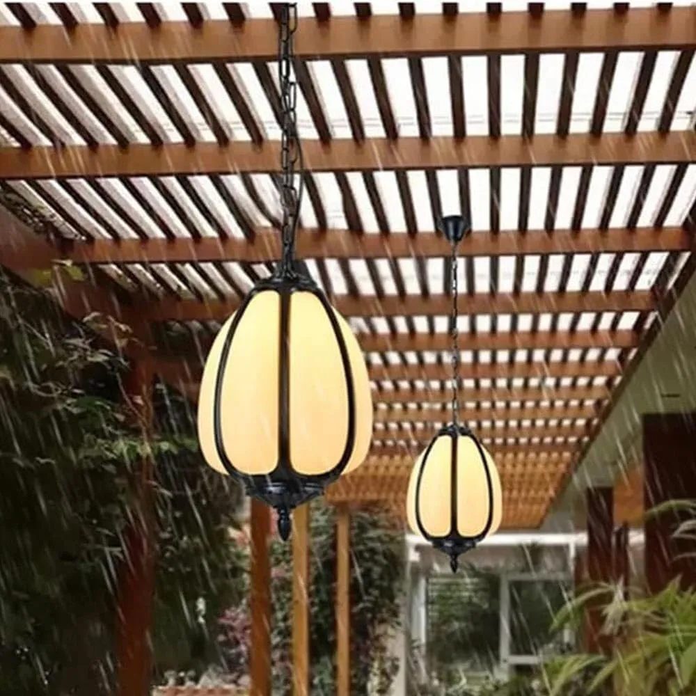 Carambola Shape Suspension Lamp, Retro Outside Fence Villa Park E26/E27 Edison Pendant Lights with Marble Shade and Adjustable Chain for P,One Color-8.3IN