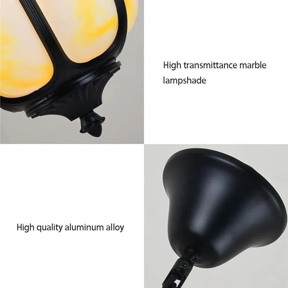 Carambola Shape Suspension Lamp, Retro Outside Fence Villa Park E26/E27 Edison Pendant Lights with Marble Shade and Adjustable Chain for P,One Color-8.3IN