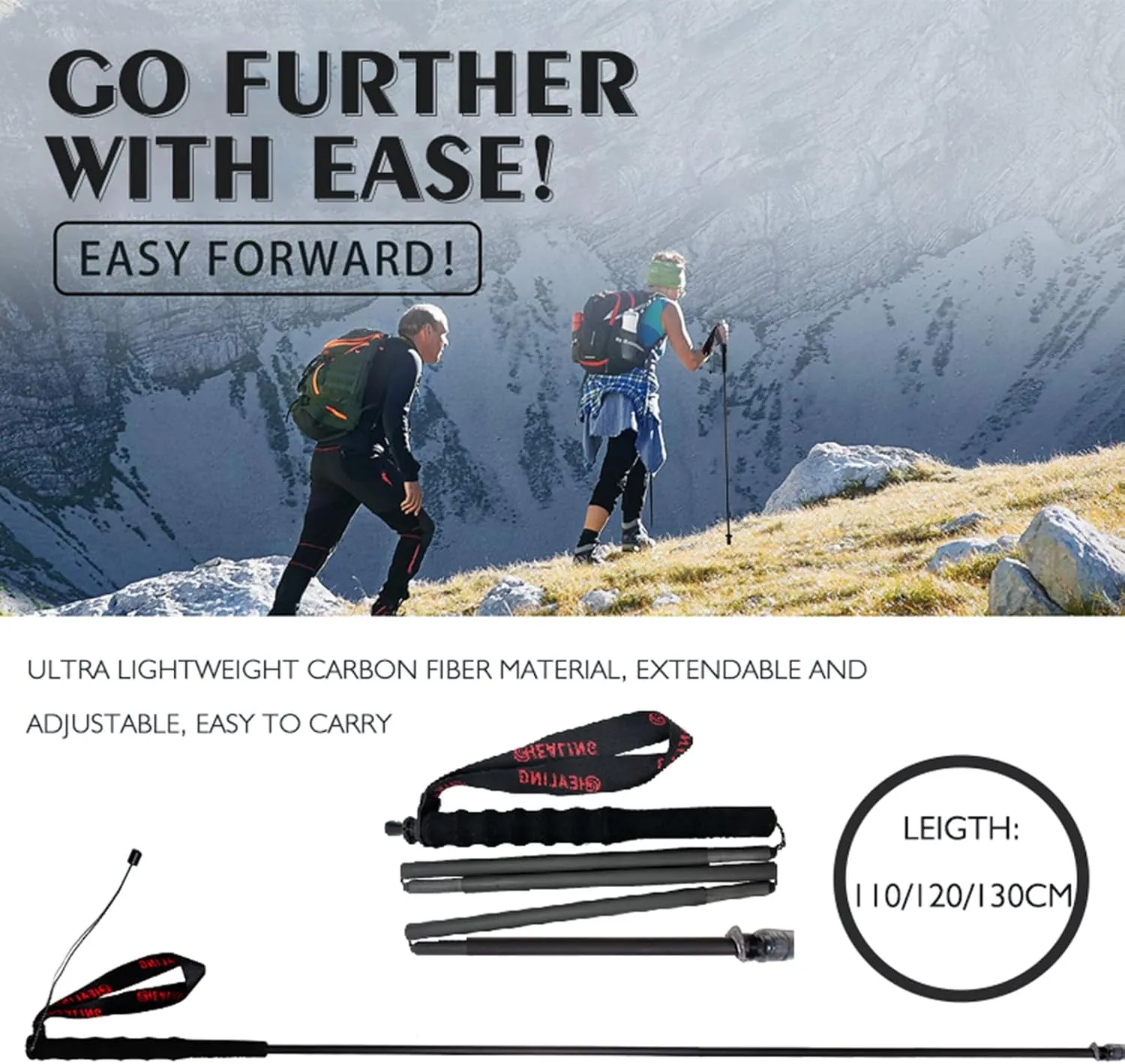 Carbon Fiber Trekking Poles - 2 Pack Ultralight Foldable Walking Sticks for Hiking, Camping & Mountaineering | Anti-Shock Ergonomic Hiking Poles with Cork Grips for Men & Women