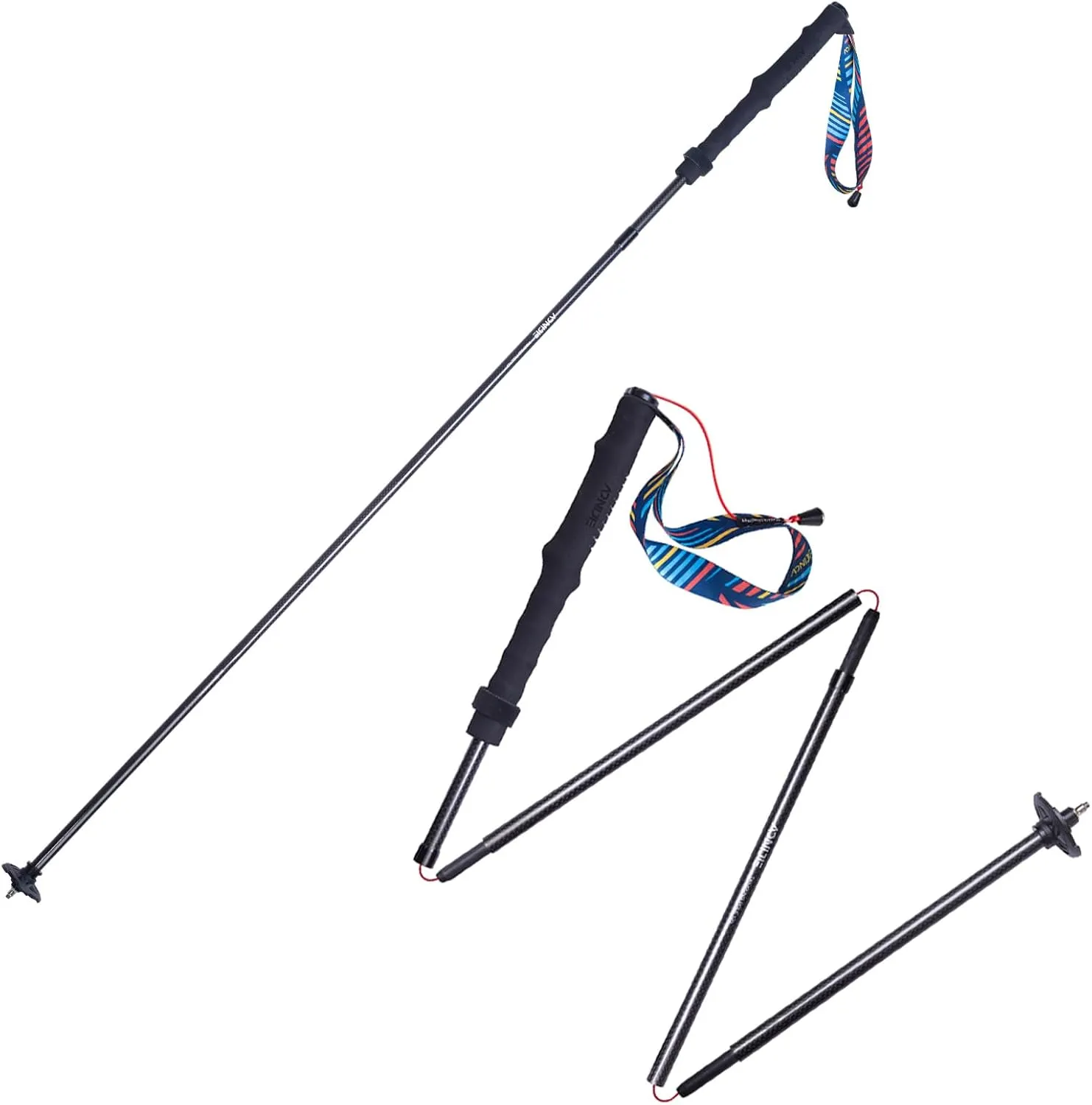 Carbon Fiber Trekking Poles Collapsible Ultralight M Walking or Hiking Sticks with EVA Grips and Drawstring Quick Lock for Backpacking Camping