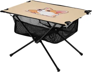 Cartoon Corgi Puppy Portable Folding Camping Table, Compact Lightweight Beach Table with Carrying Bag for Outdoor Picnics, BBQs, Camp