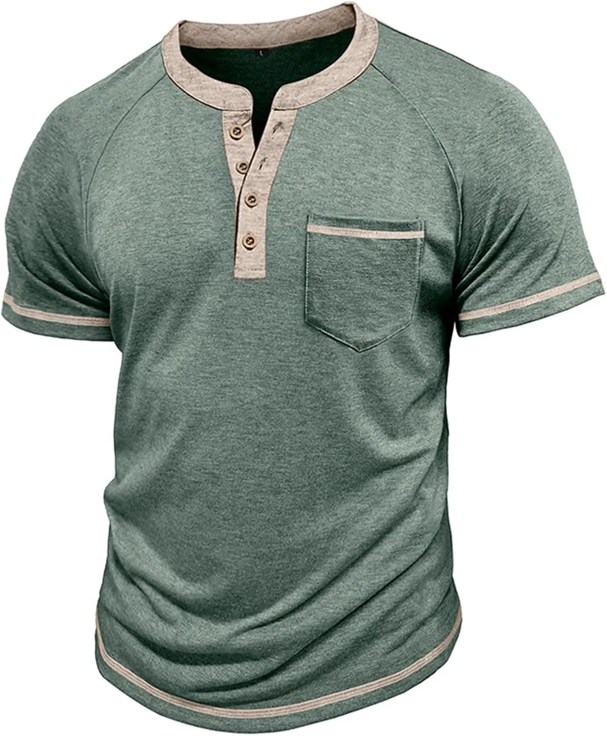 Casual Henley Shirts for Men Classic Button Up Cotton Short Sleeve T-Shirt Summer Basic Solid Lightweight Tees Tops