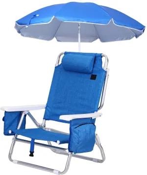 CDEN Backpack Beach Chair, Sand Chair, Beach Chairs for Adults, 7-Position Reclining, with Cooler and Umbrella, Cup Holder Outdoor, Camping, BBQ, Travel, Picnic (1 Pack)