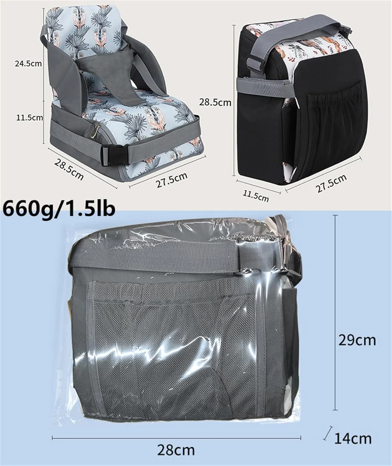 Chair Pad to Raise Seat Height, Dining Table Chair Seat Protector, Large Capacity Mommy Bag Shoulder Diaper Bag (Grey Diamond Grid,Standard)