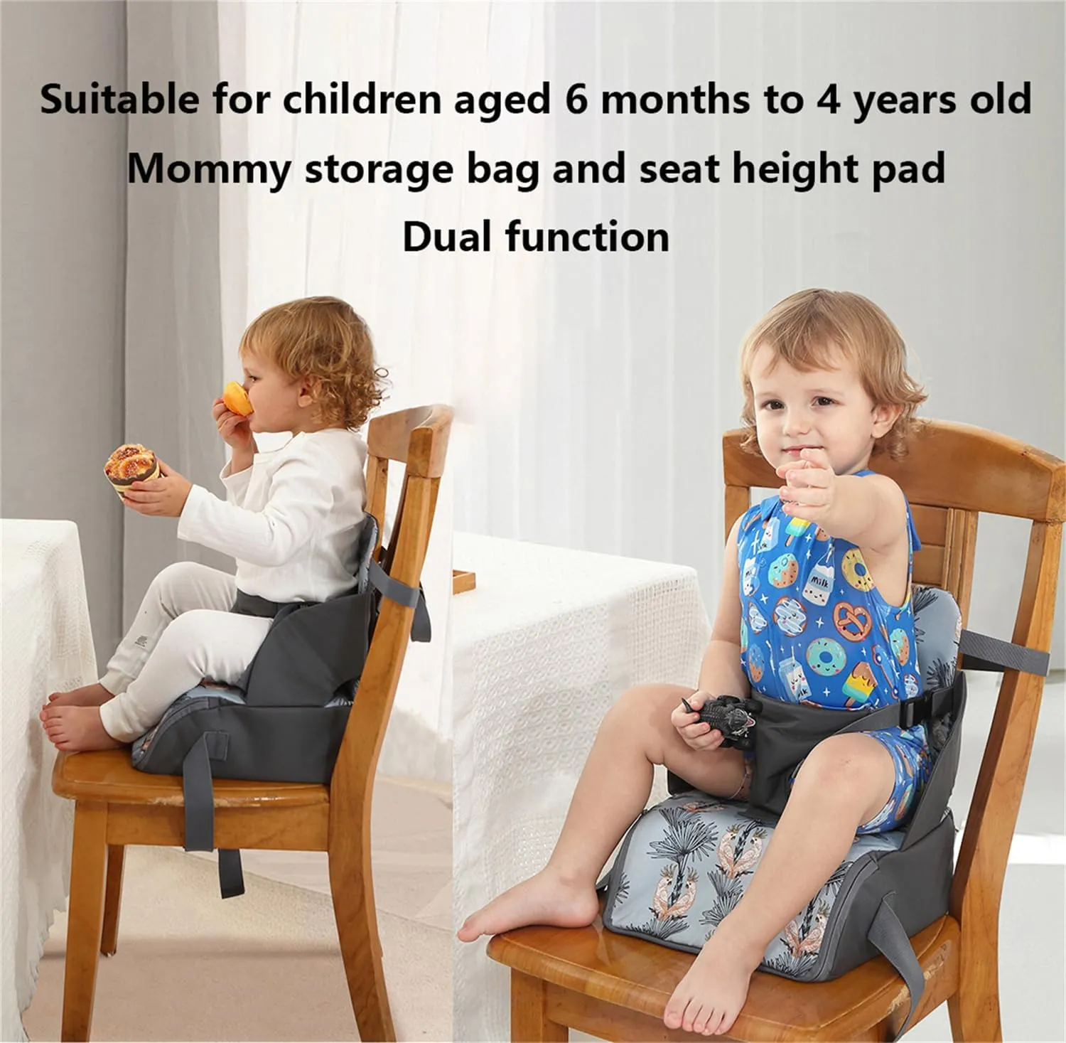 Chair Pad to Raise Seat Height, Dining Table Chair Seat Protector, Large Capacity Mommy Bag Shoulder Diaper Bag (Grey Diamond Grid,Standard)