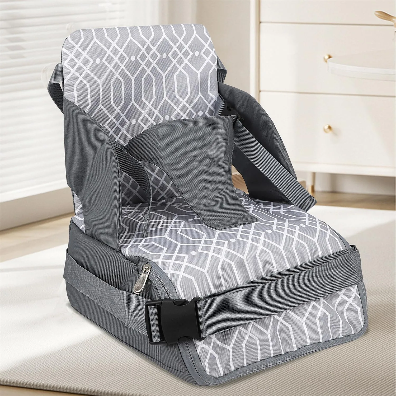 Chair Pad to Raise Seat Height, Dining Table Chair Seat Protector, Large Capacity Mommy Bag Shoulder Diaper Bag (Grey Diamond Grid,Standard)