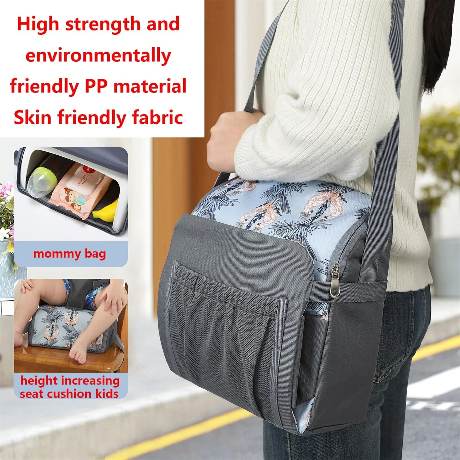 Chair Pad to Raise Seat Height, Dining Table Chair Seat Protector, Large Capacity Mommy Bag Shoulder Diaper Bag (Grey Diamond Grid,Standard)