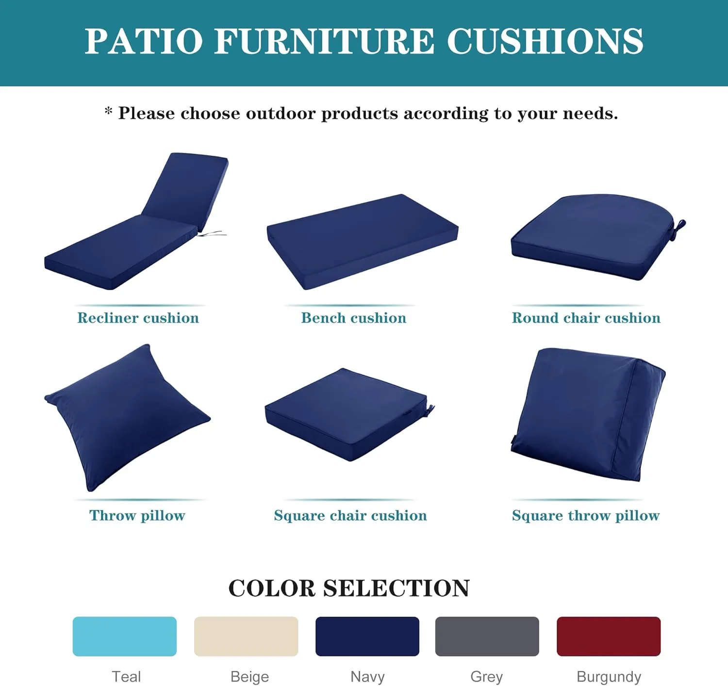 Chaise Lounge Cushion for Outdoor Furniture, Waterproof Fade and Tear Resistant Lounge Deck Chair Cushions for Patio Lawn Pool Resort Hotel, 80x26x3 Inch, Navy