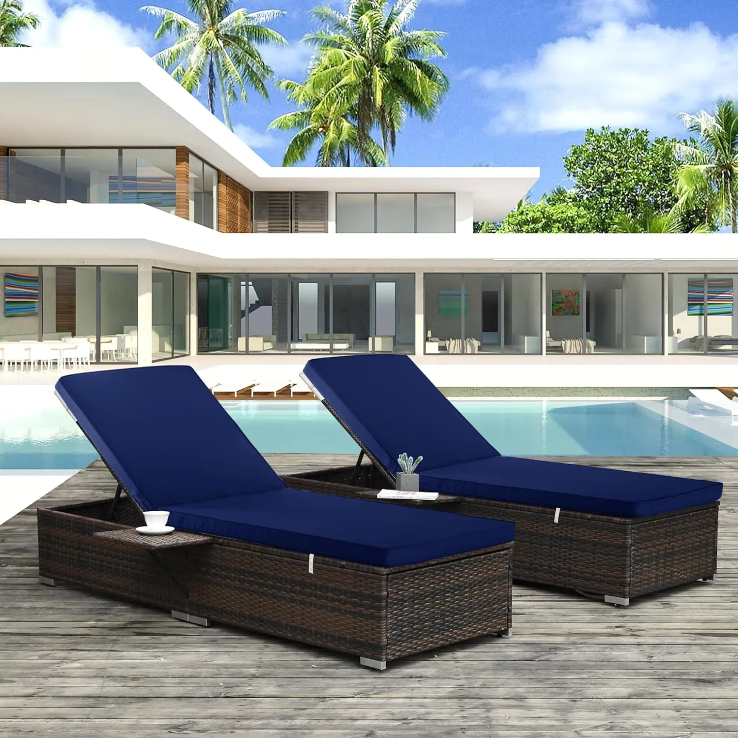 Chaise Lounge Cushion for Outdoor Furniture, Waterproof Fade and Tear Resistant Lounge Deck Chair Cushions for Patio Lawn Pool Resort Hotel, 80x26x3 Inch, Navy