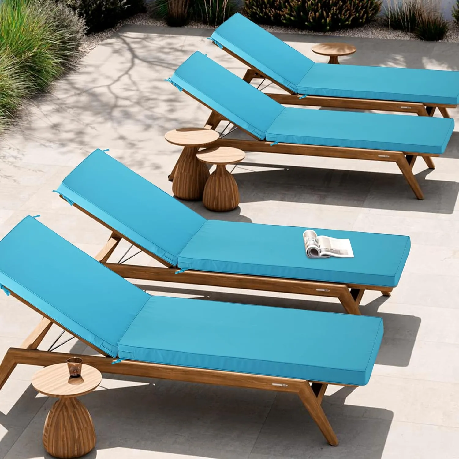 Chaise Lounge Cushion Outdoor, Waterproof and Stain-Resistant Lounge Deck Reclining Chair Cushions for Patio Furniture Lawn Pool Resort Hotel, 80x26x3 Inch, Set of 4, Teal