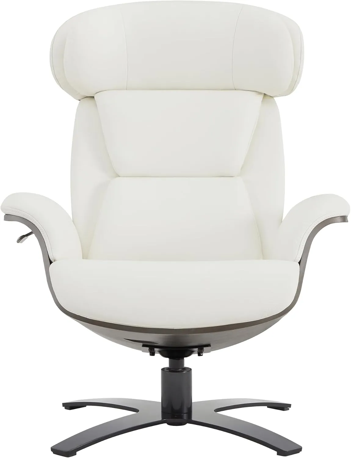 CHITA Genuine Leather Reclining Swivel Chair with Adjustable Headrest and Ottoman for Living Room, White