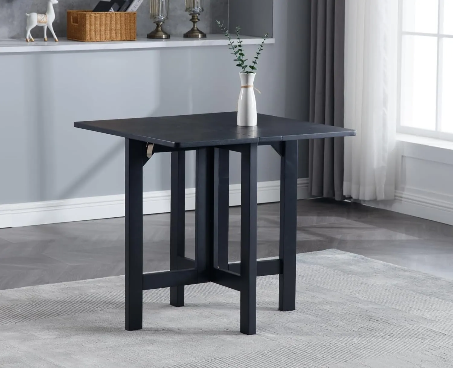 CIMOTA Small Square Folding Table for 2 to 4 Person Portable Solid Wood Dining Table with 4 Foot Small Kitchen Table for Small Space/Apartment/Corner/Living Room, 31.5 Inch/Black