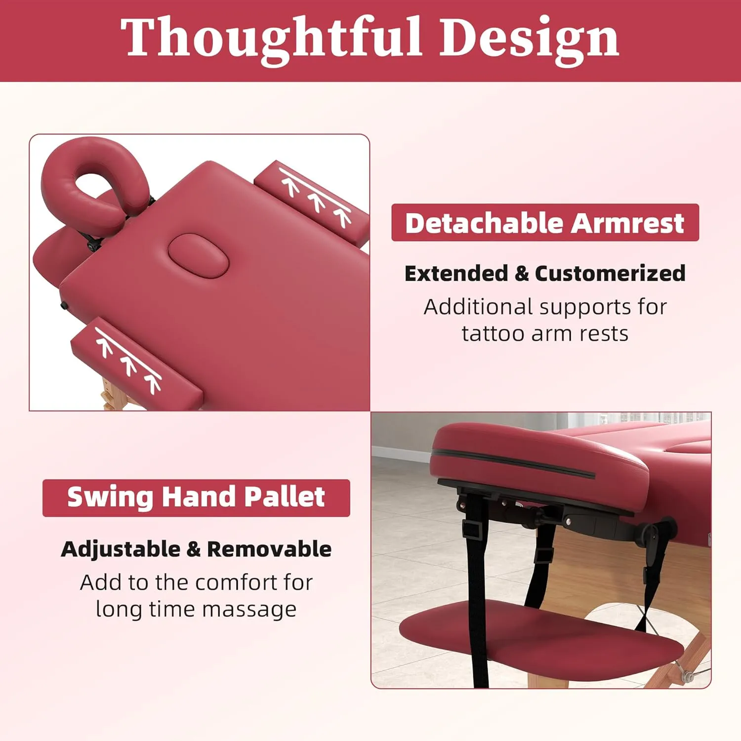 civama Massage Table Massage Bed Portable, 29 LBs Light Weight Foldable Tattoo Facial Care Spa Lash Bed Aluminum Frame with Accessories Carrying Bag, Burgundy