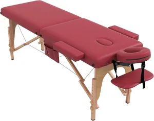 civama Massage Table Massage Bed Portable, 29 LBs Light Weight Foldable Tattoo Facial Care Spa Lash Bed Aluminum Frame with Accessories Carrying Bag, Burgundy