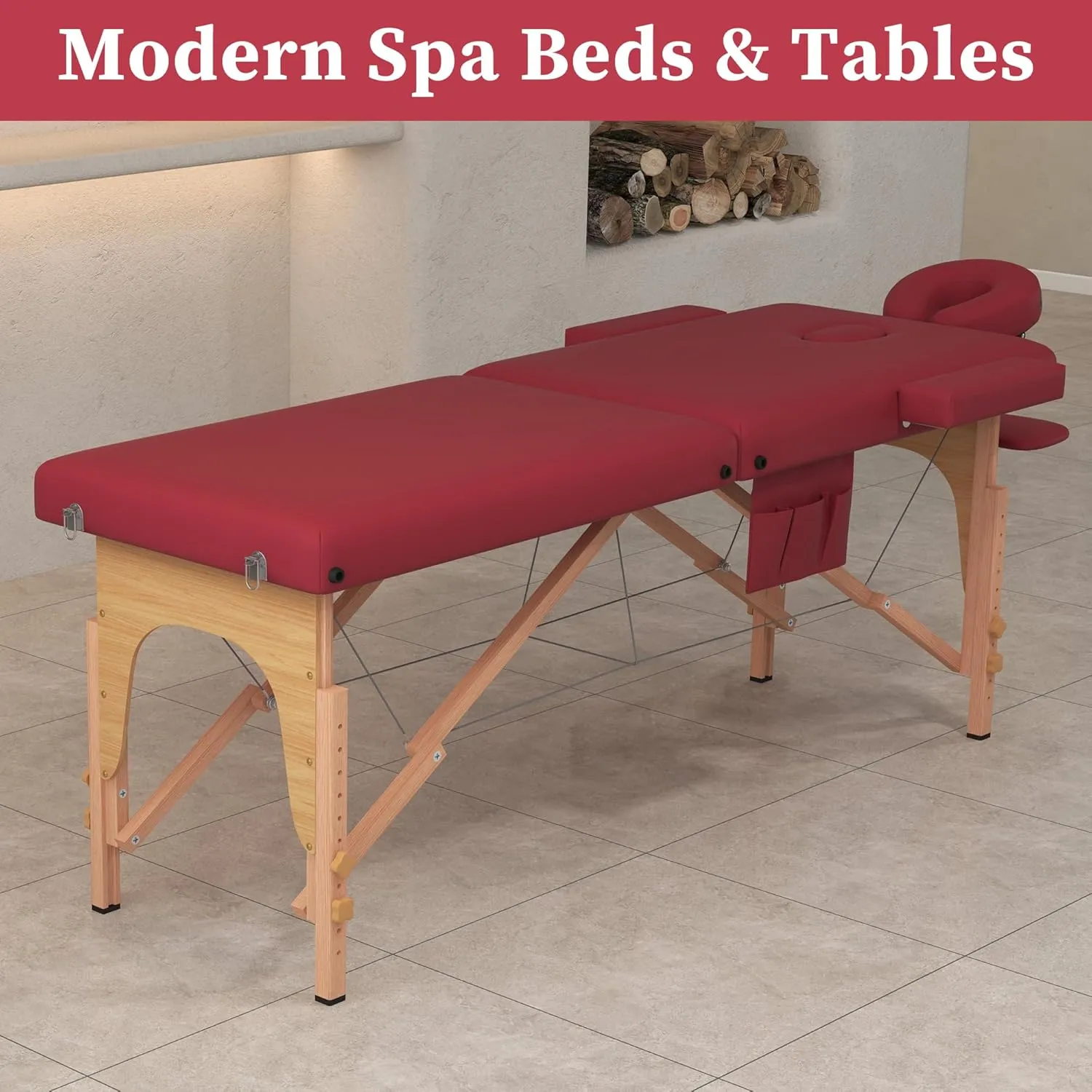 civama Massage Table Massage Bed Portable, 29 LBs Light Weight Foldable Tattoo Facial Care Spa Lash Bed Aluminum Frame with Accessories Carrying Bag, Burgundy