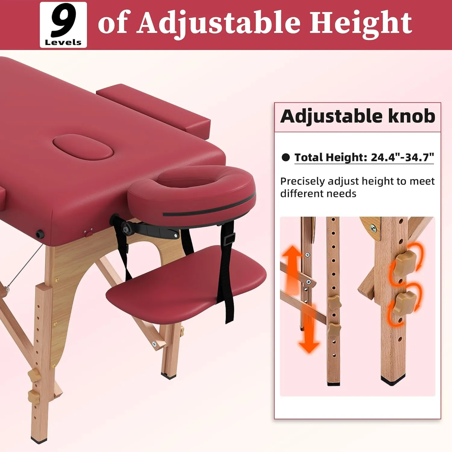 civama Massage Table Massage Bed Portable, 29 LBs Light Weight Foldable Tattoo Facial Care Spa Lash Bed Aluminum Frame with Accessories Carrying Bag, Burgundy
